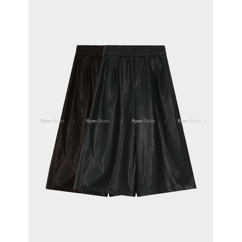 【石头Ryan】休闲简奢松弛感纯色廓形皮裤高腰时尚百搭皮裤W56KZ705