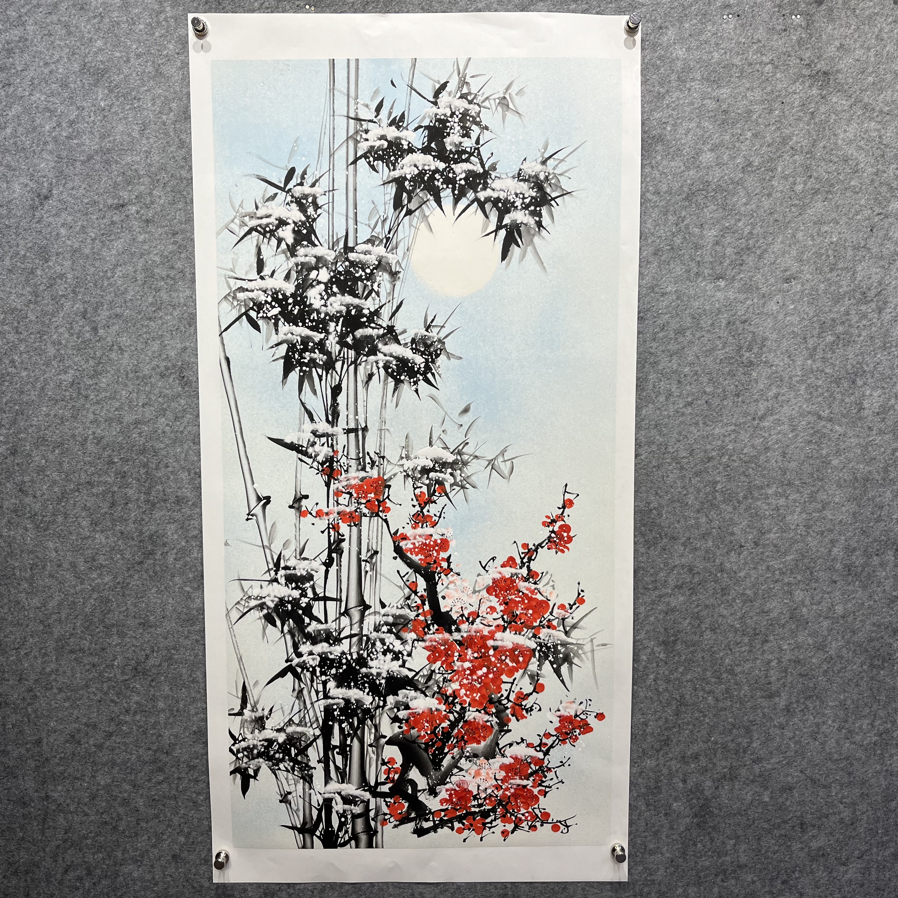 齐振家竖画作亲笔手绘【冲天竹】75*150cm送龙纹圆筒收藏送礼作品