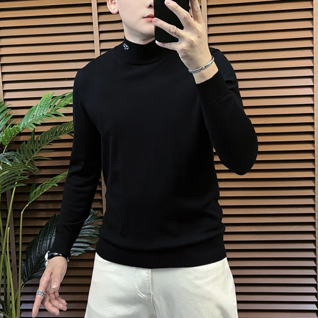 秋冬高端羊毛衫修身圆领长袖上衣男士打底衫