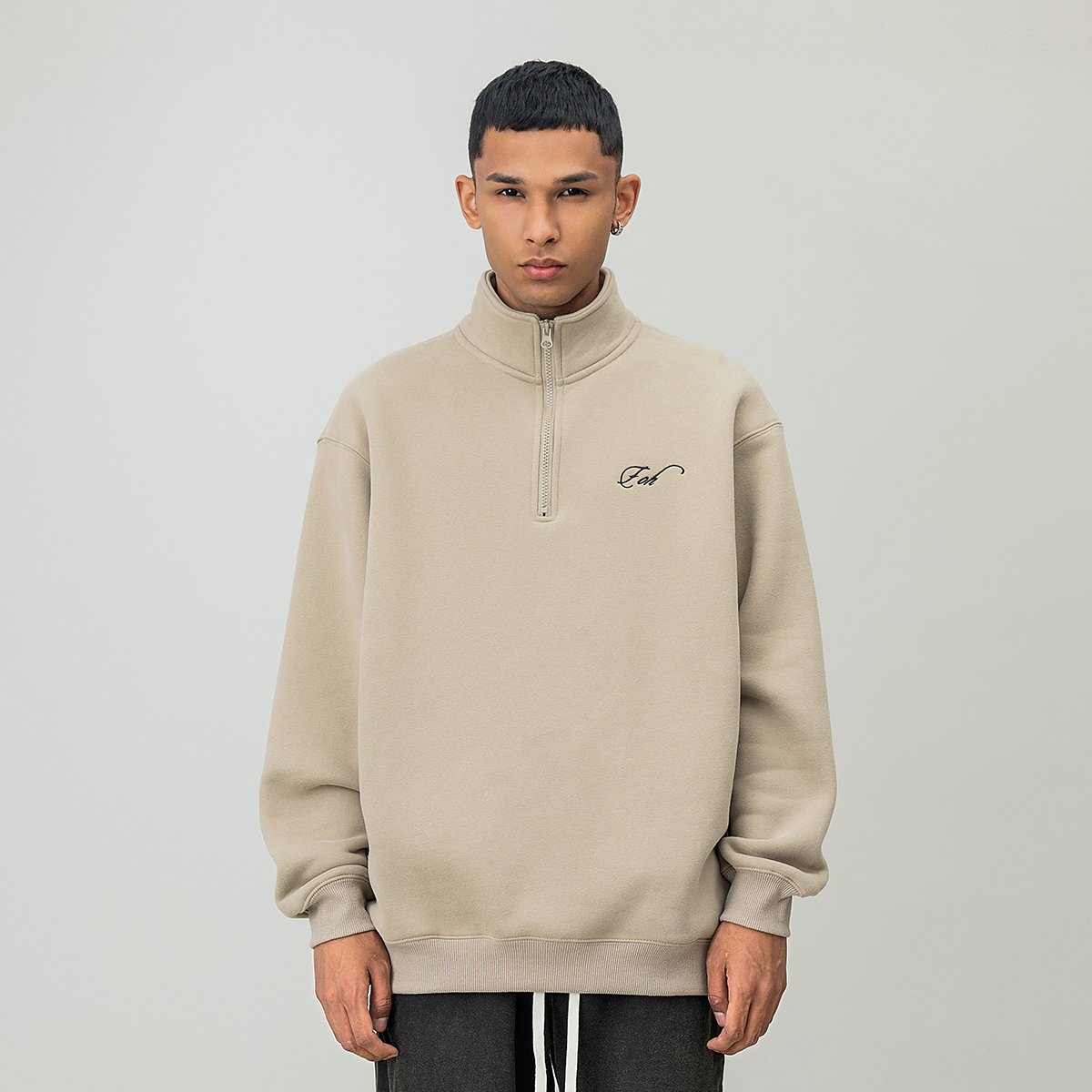 美式国潮2025春季新款刺绣半拉链开衫加绒卫衣女潮牌宽松情侣上衣