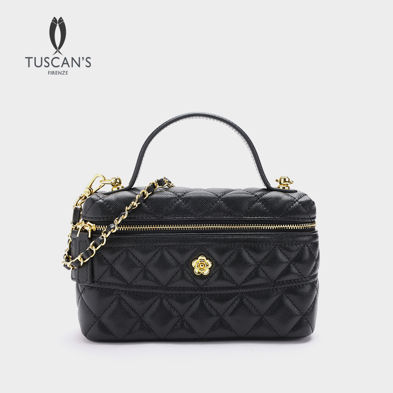 TUSCAN'S真皮时尚小众牛皮革金球菱格盒子包斜挎包小香风口盖包