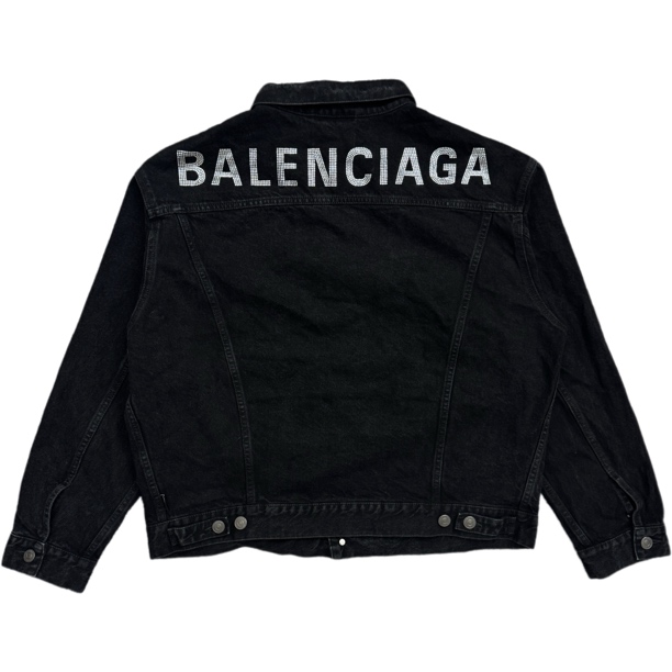 未使用 Balenciaga/巴黎世家 水洗黑色后背镶钻logo牛仔外套36码