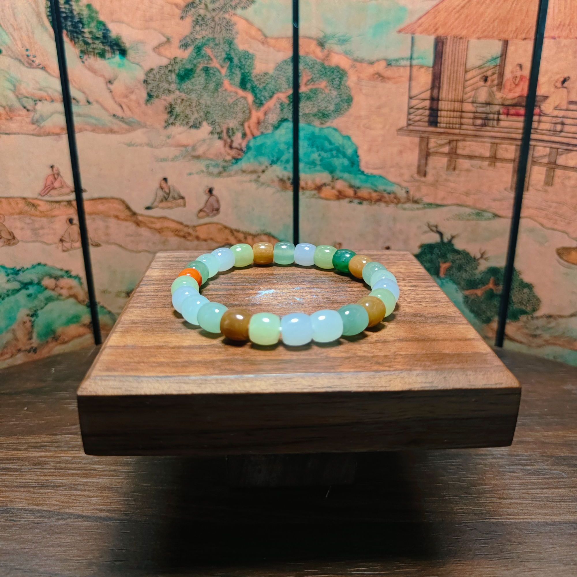 V和田玉多宝桶珠手串（卡8）1862