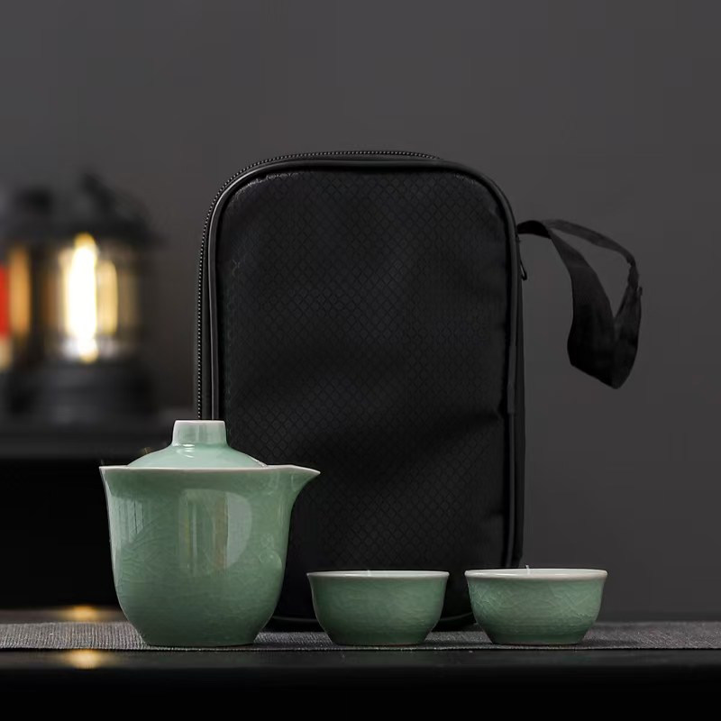 B089-翠绿哥窑旅行茶具一壶两杯