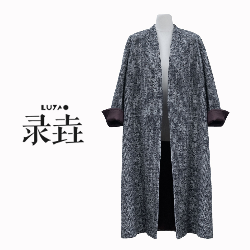 【LUYAO.录垚原创】无领长大衣气时尚百搭气质羊绒毛呢大衣