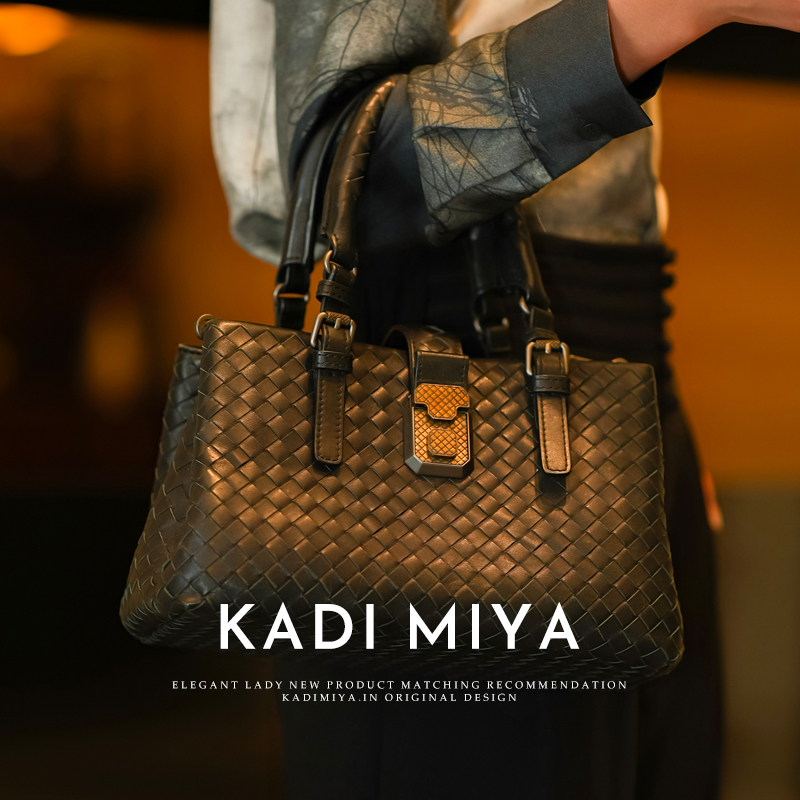 轻奢女包时尚气质黑色百搭包包手提包欧美小众真皮单肩时尚编织包