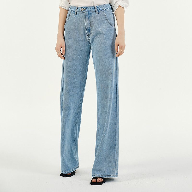 【微瑕】QH-A40休闲窄版阔腿牛仔裤女小个子高腰显瘦修身垂感直筒