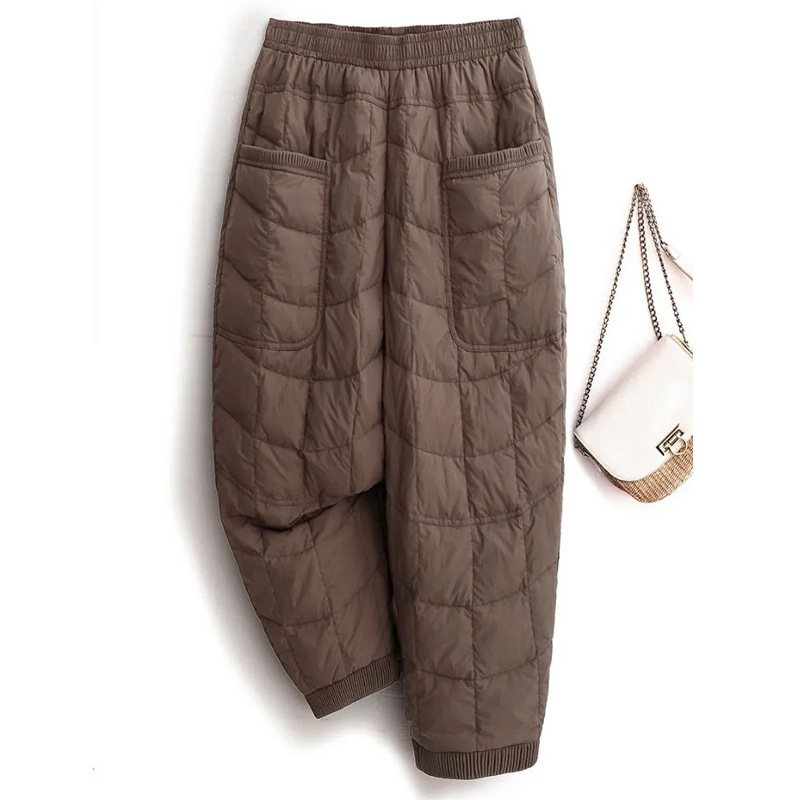 外穿通勤百搭口袋薄款冬天保暖抗寒棉裤女设计加棉休闲哈伦裤显瘦