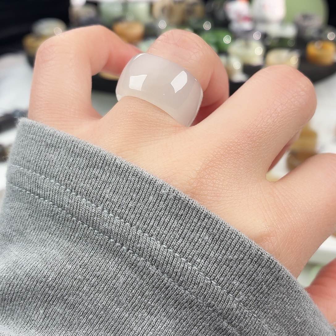 和田玉未镶嵌戒指S36冰紫方圆16.8