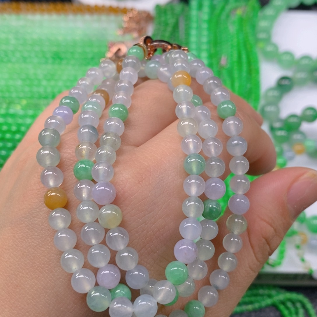 翡翠颈饰未镶嵌缅甸天然翡翠冰种多宝项链5.8m' m