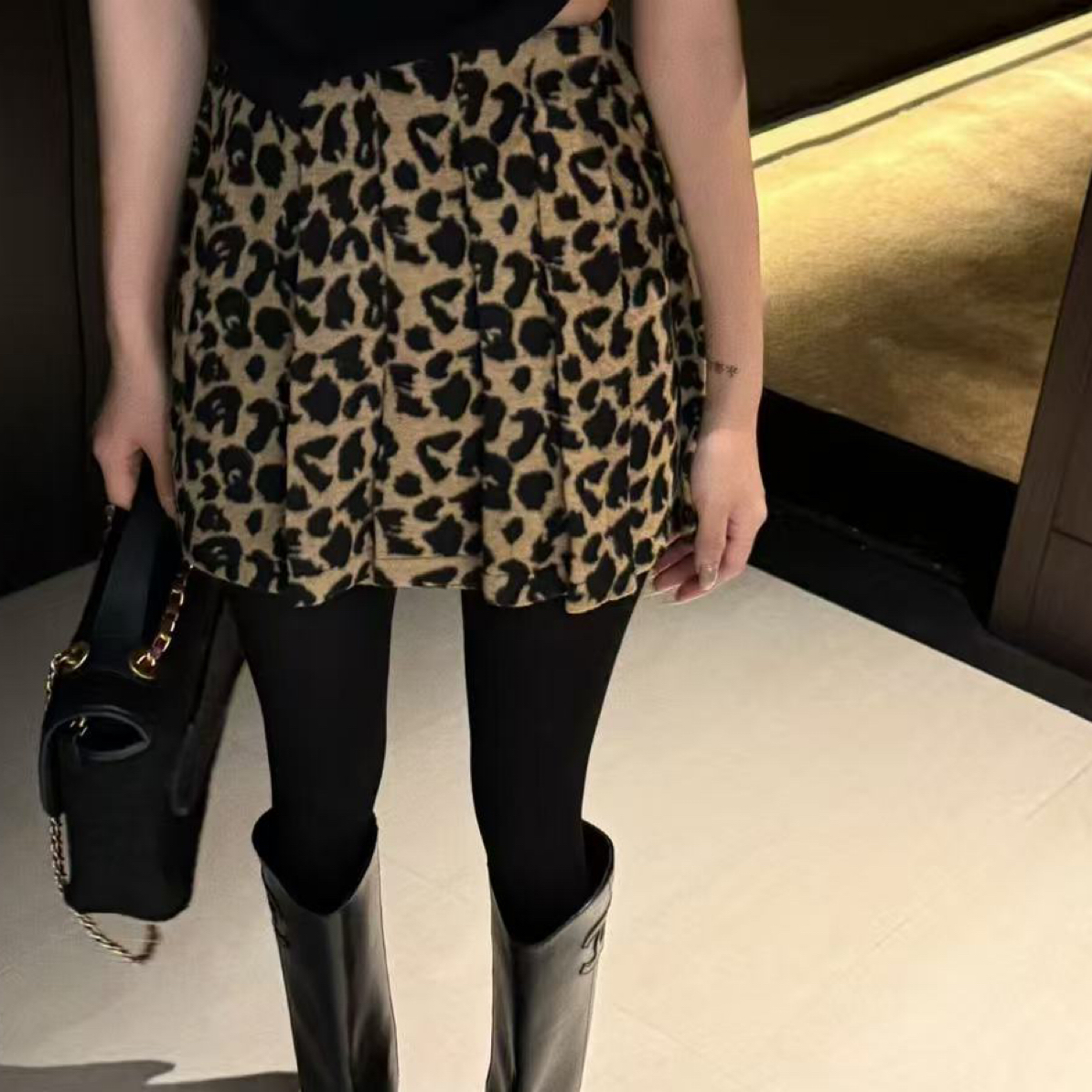 韩代时尚洋气性感百褶豹纹半身裙