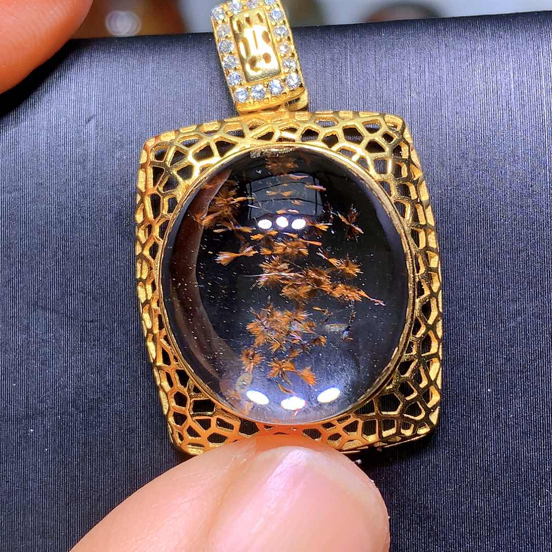 水晶吊坠银S925镀金镶嵌天然水晶