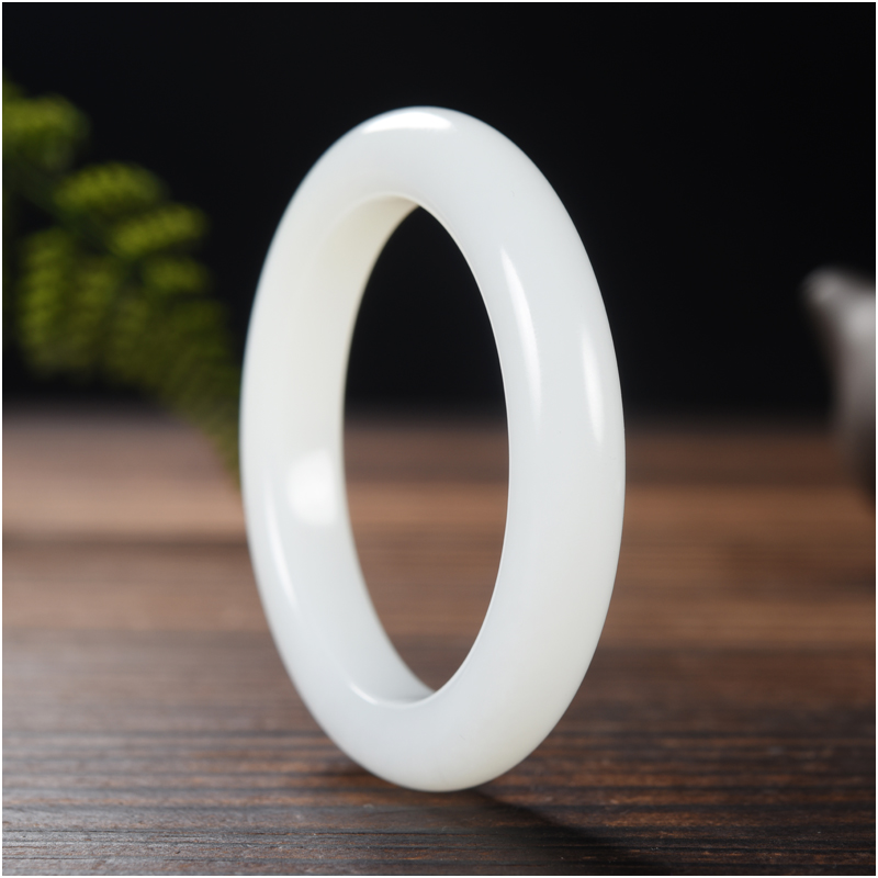玉石缘【手镯57.6mm】和田玉羊脂白玉经典素雅精品女款平安玉镯