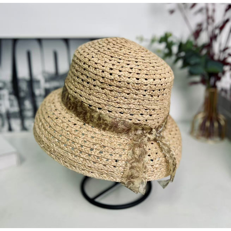 【仲夏】出口马达加斯加稀有货拉菲草遮阳防紫外线灯罩帽