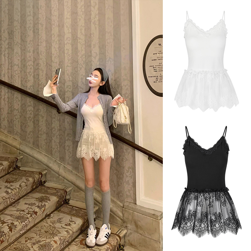 Moses Queen/魔西女王吊带背心女新款白色内搭带胸垫蕾丝无袖上衣