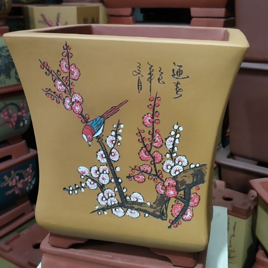 紫砂花盆束腰四方