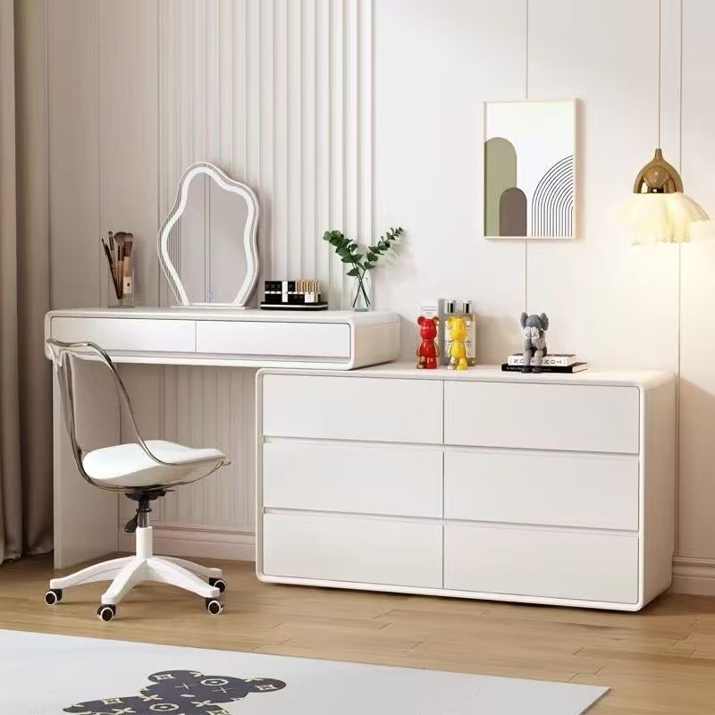 2025新款轻奢实木简约现代松木钢琴烤漆梳妆台斗柜一体卧室梳妆台