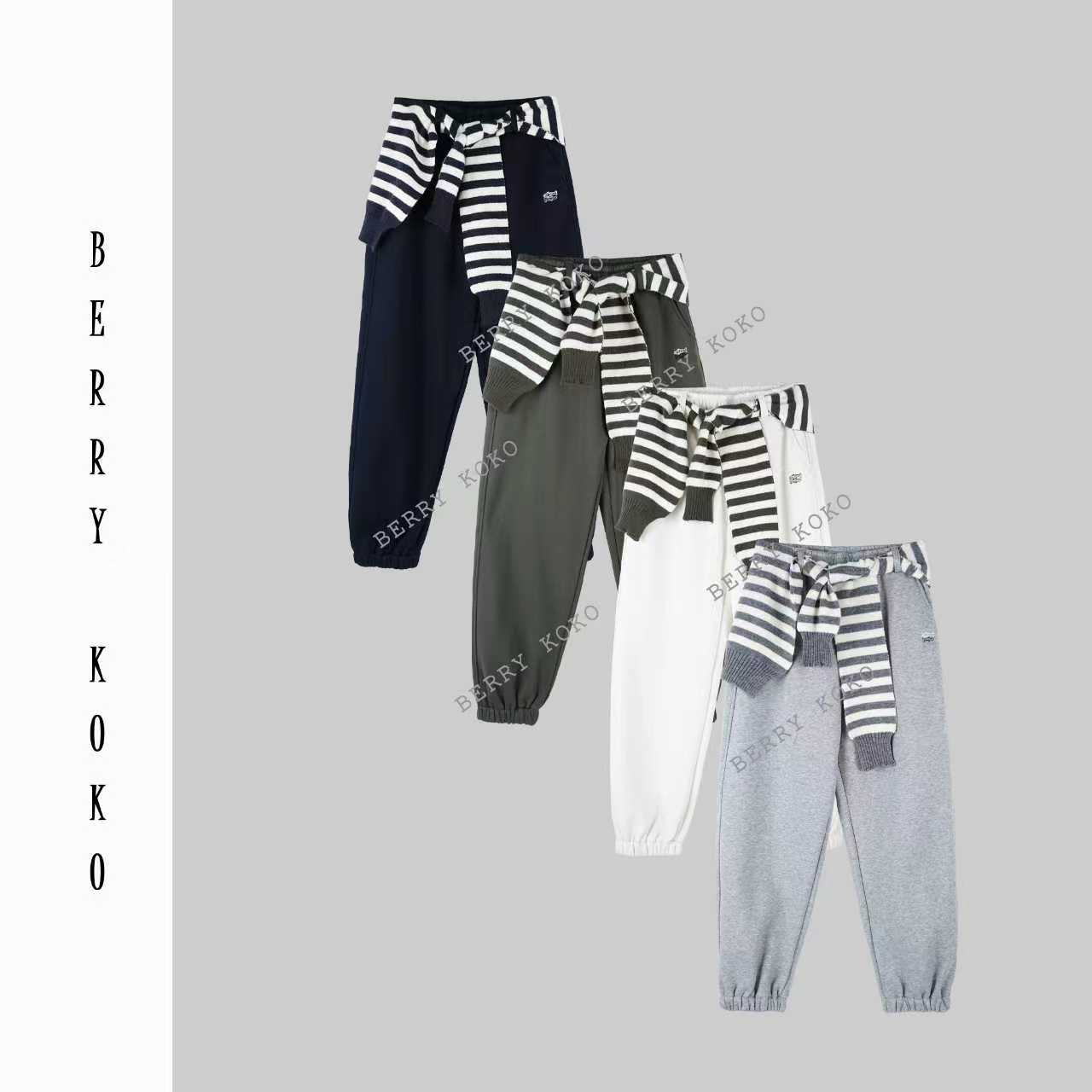 【MISSKO】 秋冬休闲假2件（带毛织腰封）收脚百搭加绒高品质卫裤K105