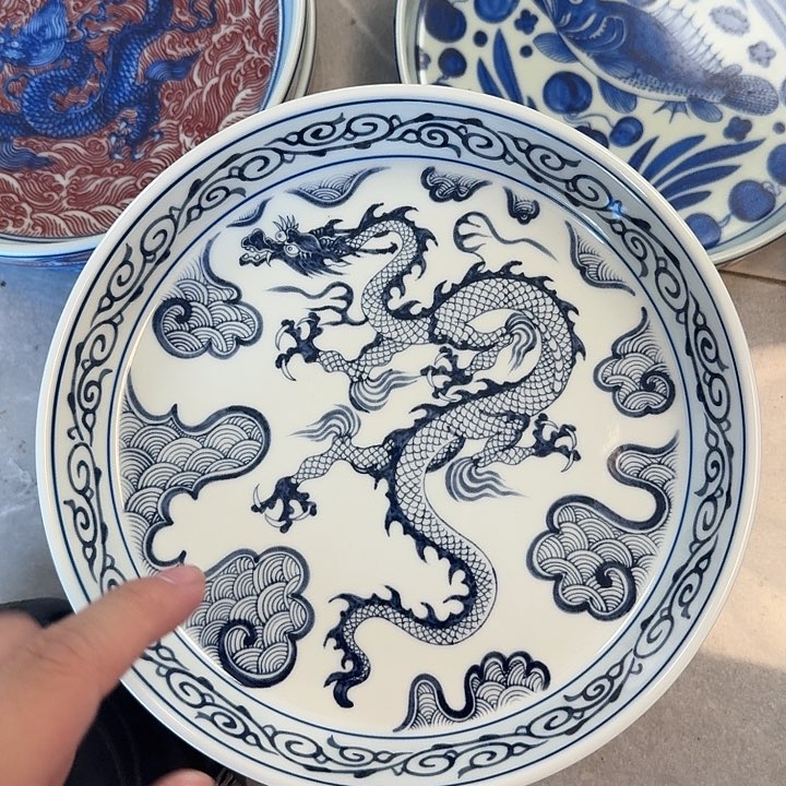 瓷片景德镇青花穿云龙大壶承