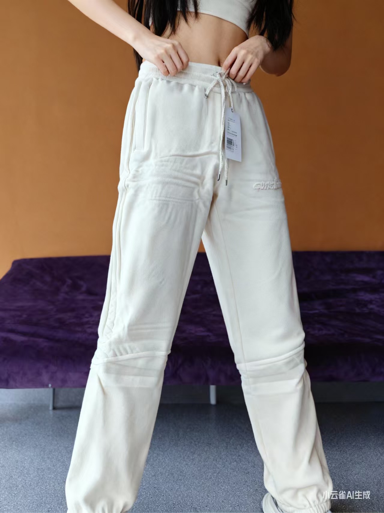 长裤常规款中腰纯色常规休闲裤百搭卫裤抽绳休闲阔腿运动