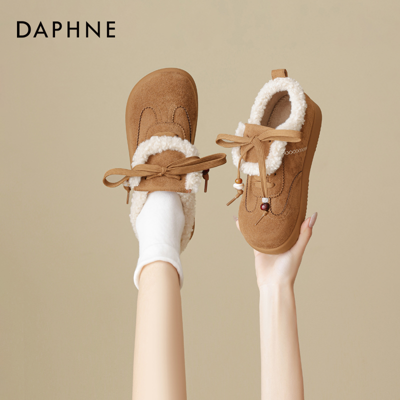 达芙妮防滑及踝雪地靴2025冬季新款加绒百搭平底棉鞋保暖复古女鞋
