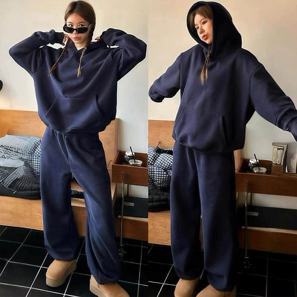 200斤微胖mm休闲套装女秋冬季大码宽松显瘦遮肉洋气质妈妈运动服
