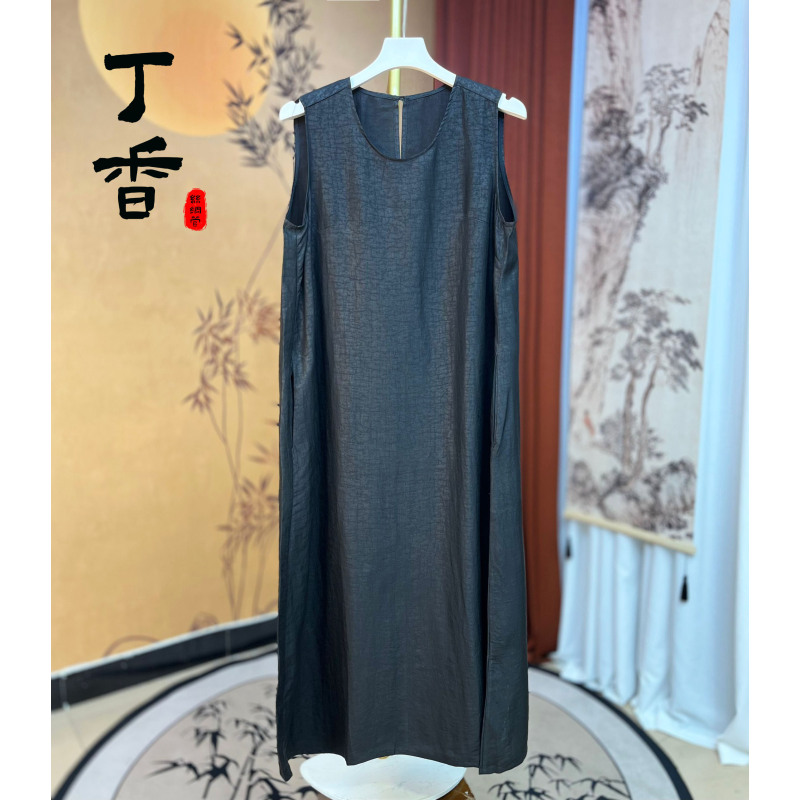 003高端富太太夏季奢侈龟裂纹立体显瘦遮肉连衣裙