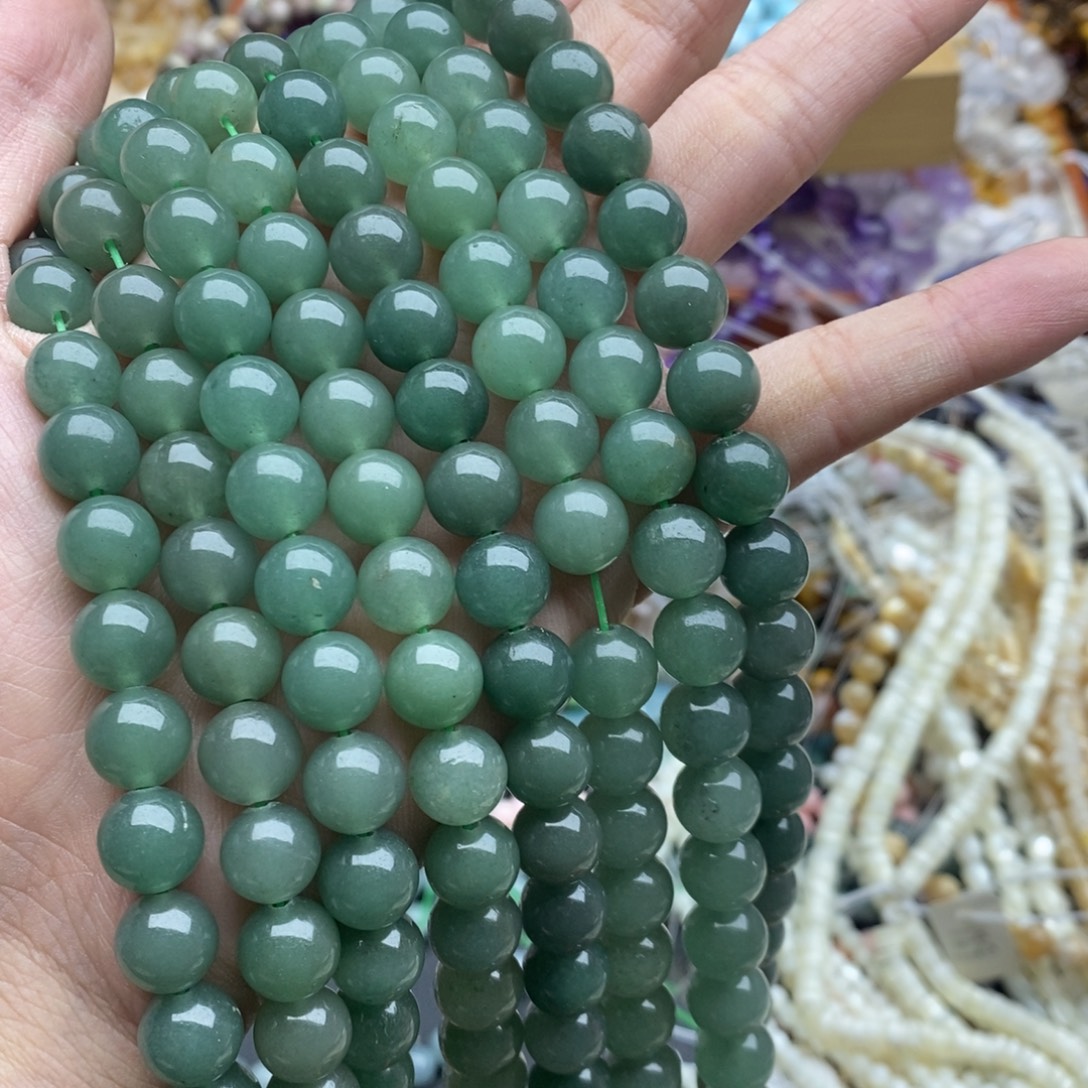 玛瑙/玉髓未镶嵌珠宝半成品一条天然10mm绿东岭玉圆珠