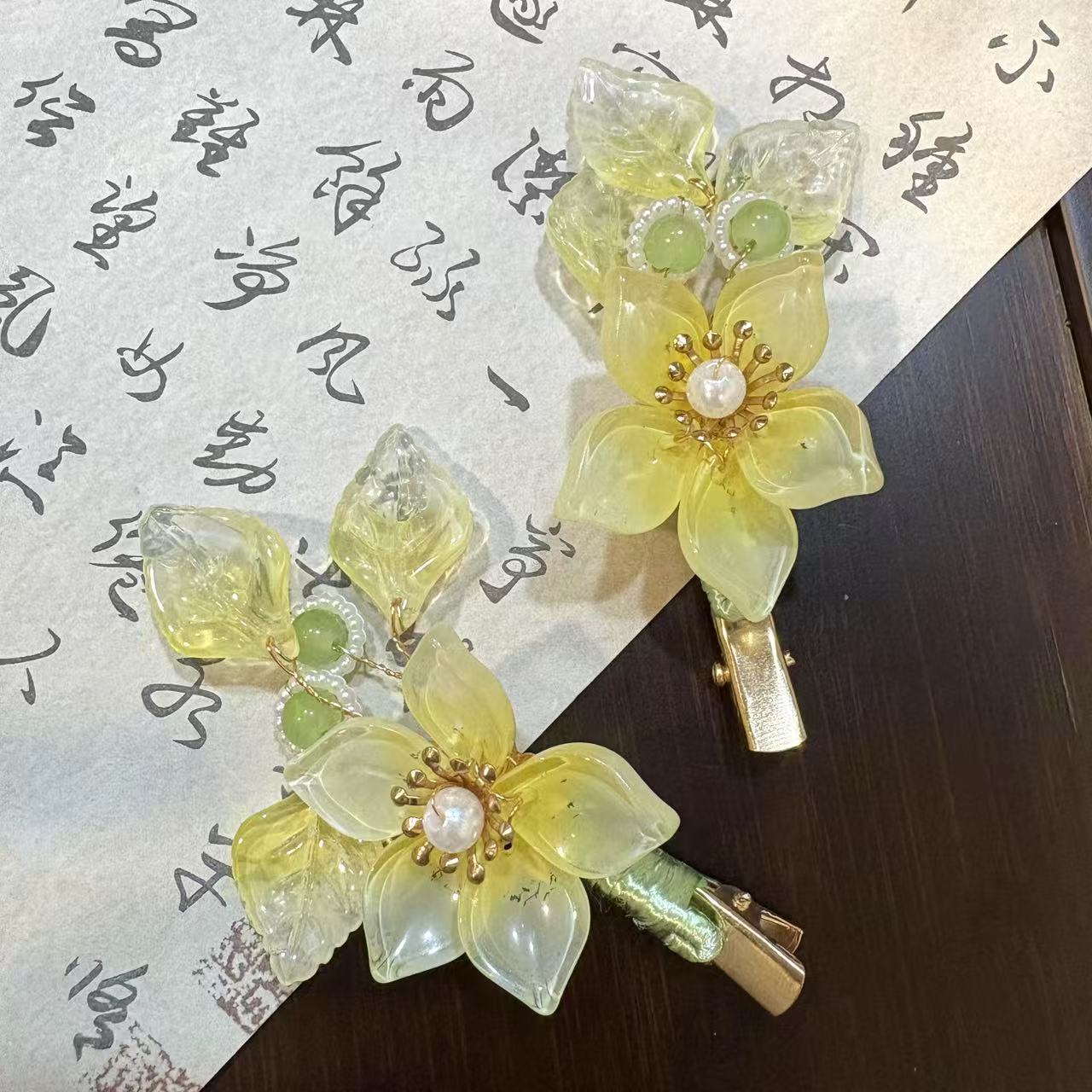 【云鬓花颜阁琉璃发夹】春枝露语（孤品）对夹爆款汉服古风发饰A11