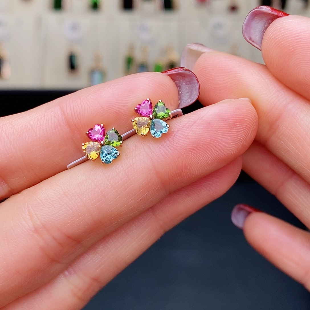 碧玺耳钉碧玺18K金镶嵌