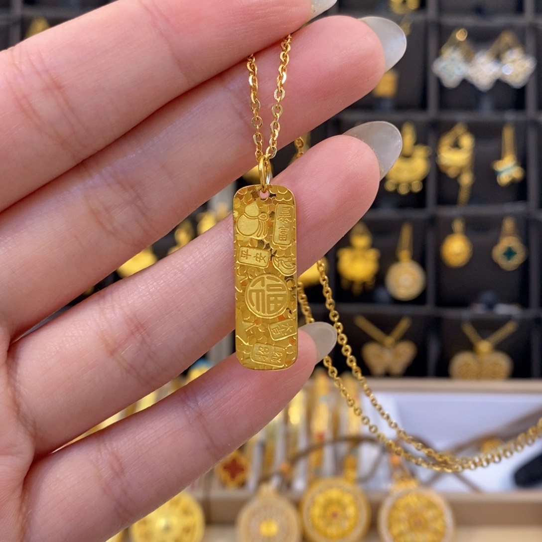 无坠链均足银小金条项链