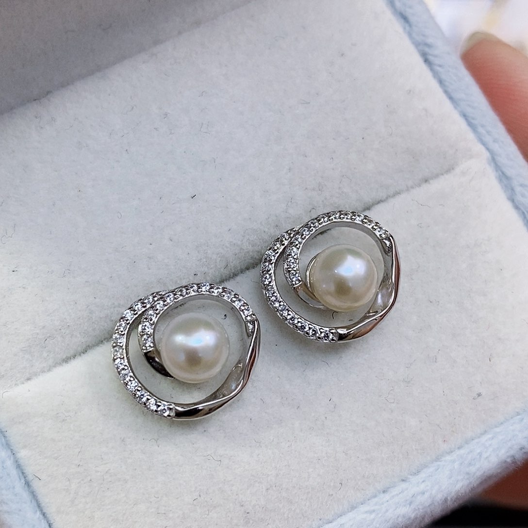 淡水珍珠特价不退换淡水耳饰银S925镶嵌