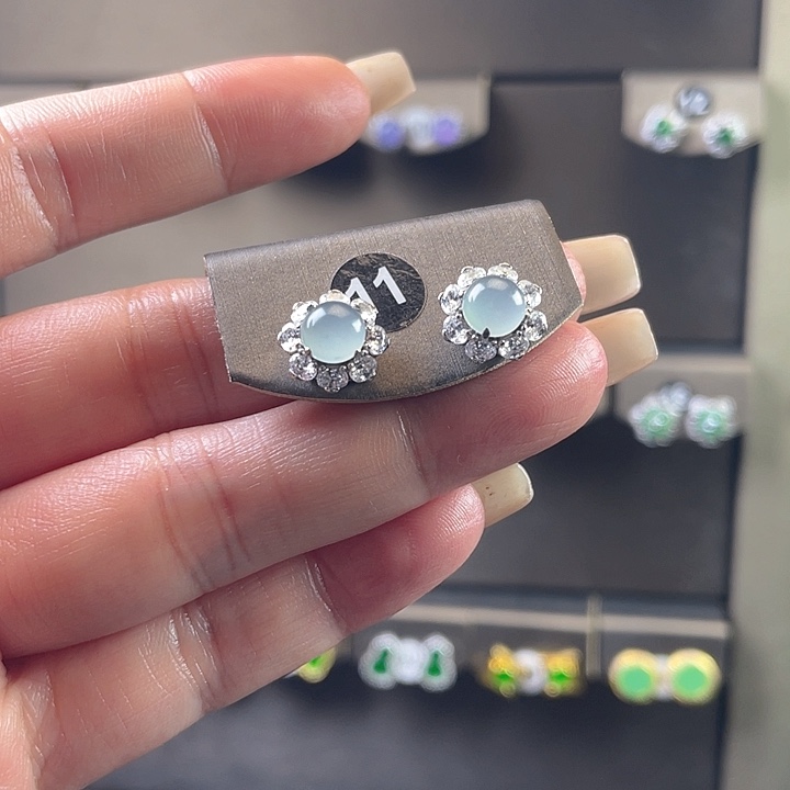 翡翠银S925镶嵌耳饰翡翠