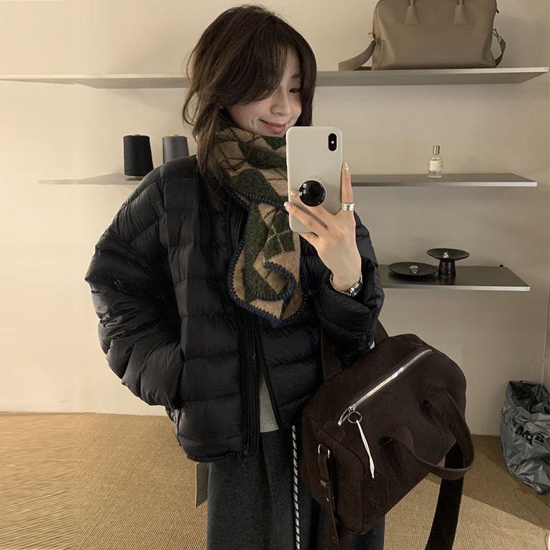 排骨羽绒服女款冬季2025新品韩版轻薄款保暖圆领白鸭绒面包服外套