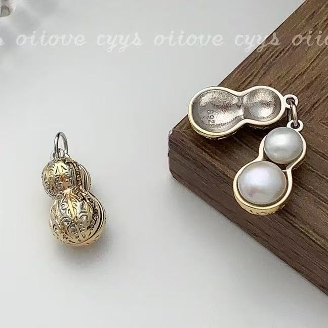 吊坠925银 撞色花生好事成双光晕珠吊坠（不含链）个性设计精美时尚