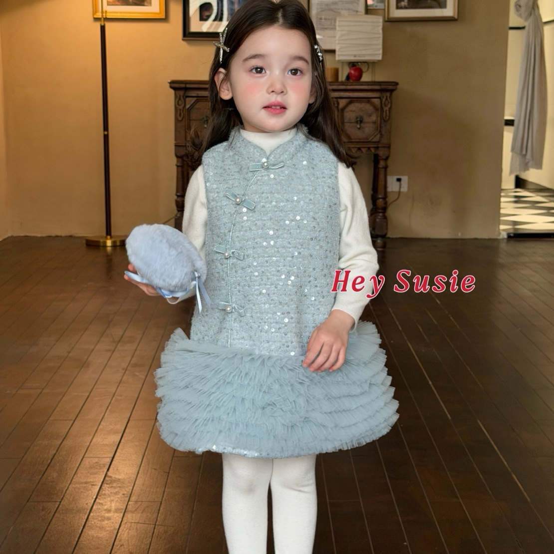 苏西正品女童秋冬加绒新中式国风盘扣旗袍背心裙公主蛋糕连衣裙