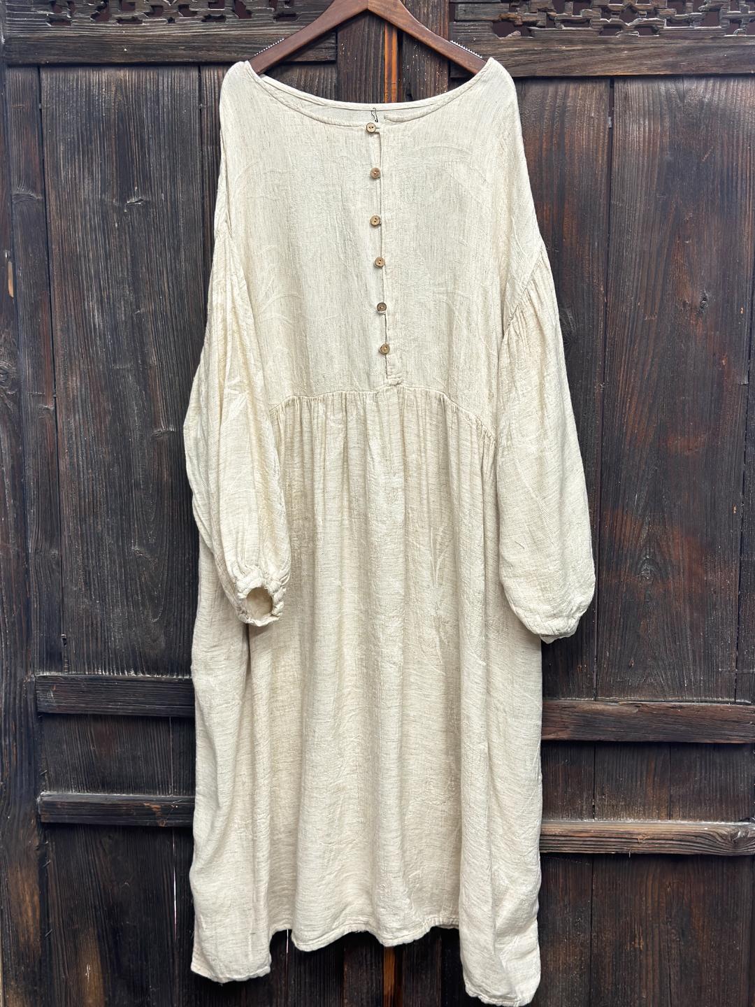 （再见时光）宽松中式时尚复古百搭休闲连衣裙