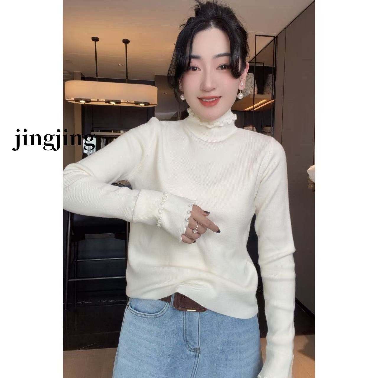 冬季新款休闲百搭花边针织衫(1108)