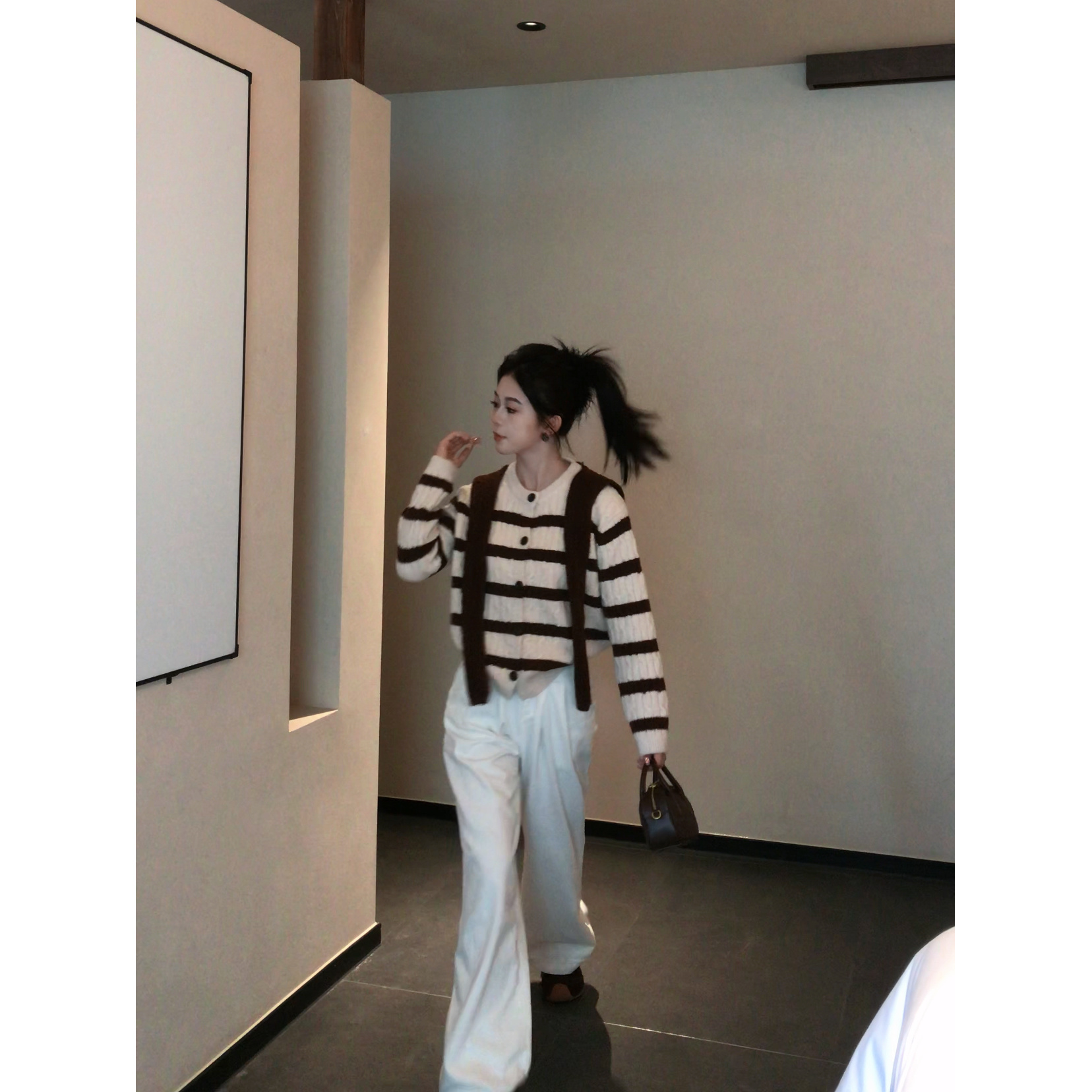 言希】两件套常规条纹常规款慵懒风毛针织衫秋季包袖YXQ5MY5372