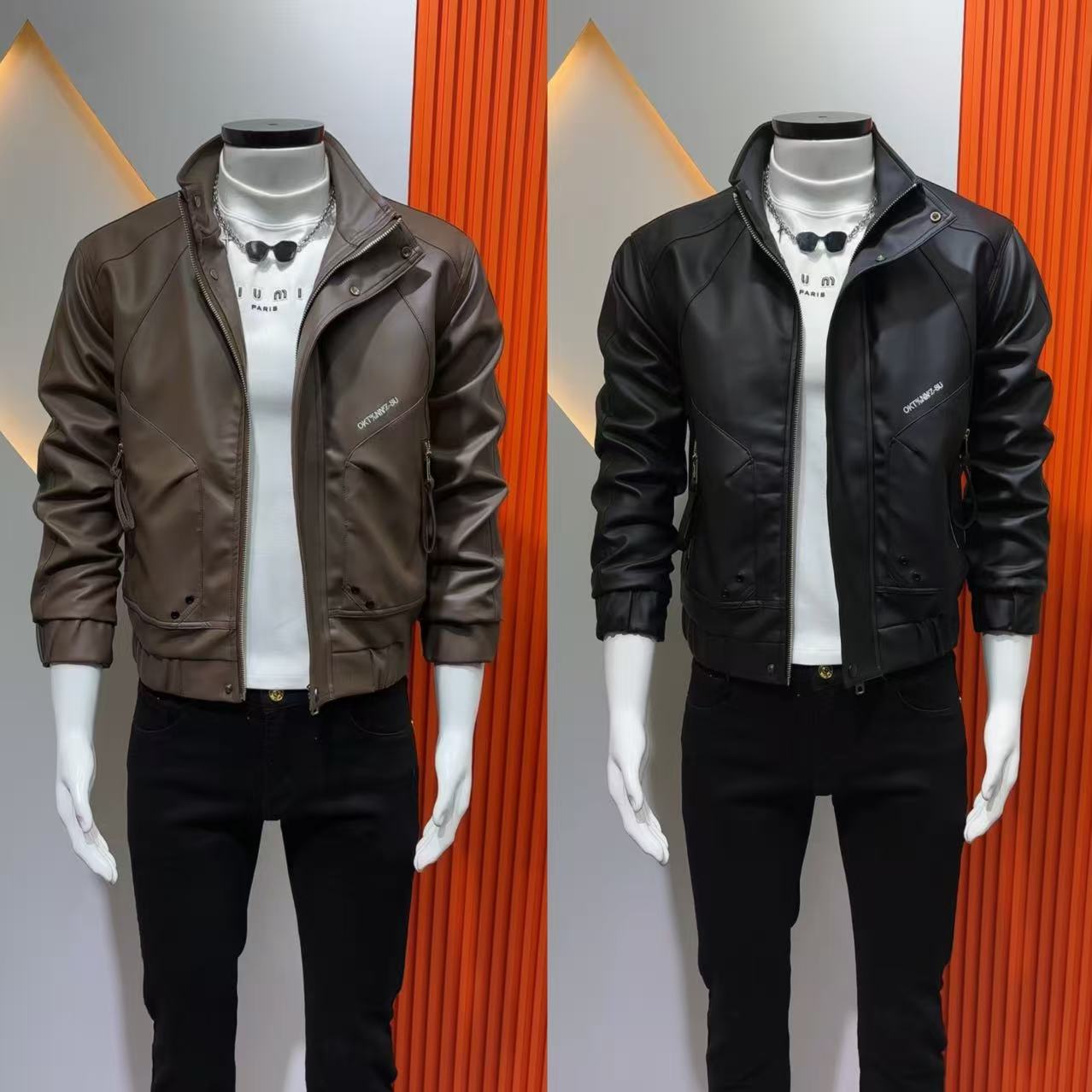 男士冬款皮衣简约大气休闲百搭时尚加绒皮夹克韩版立领修身工装褂