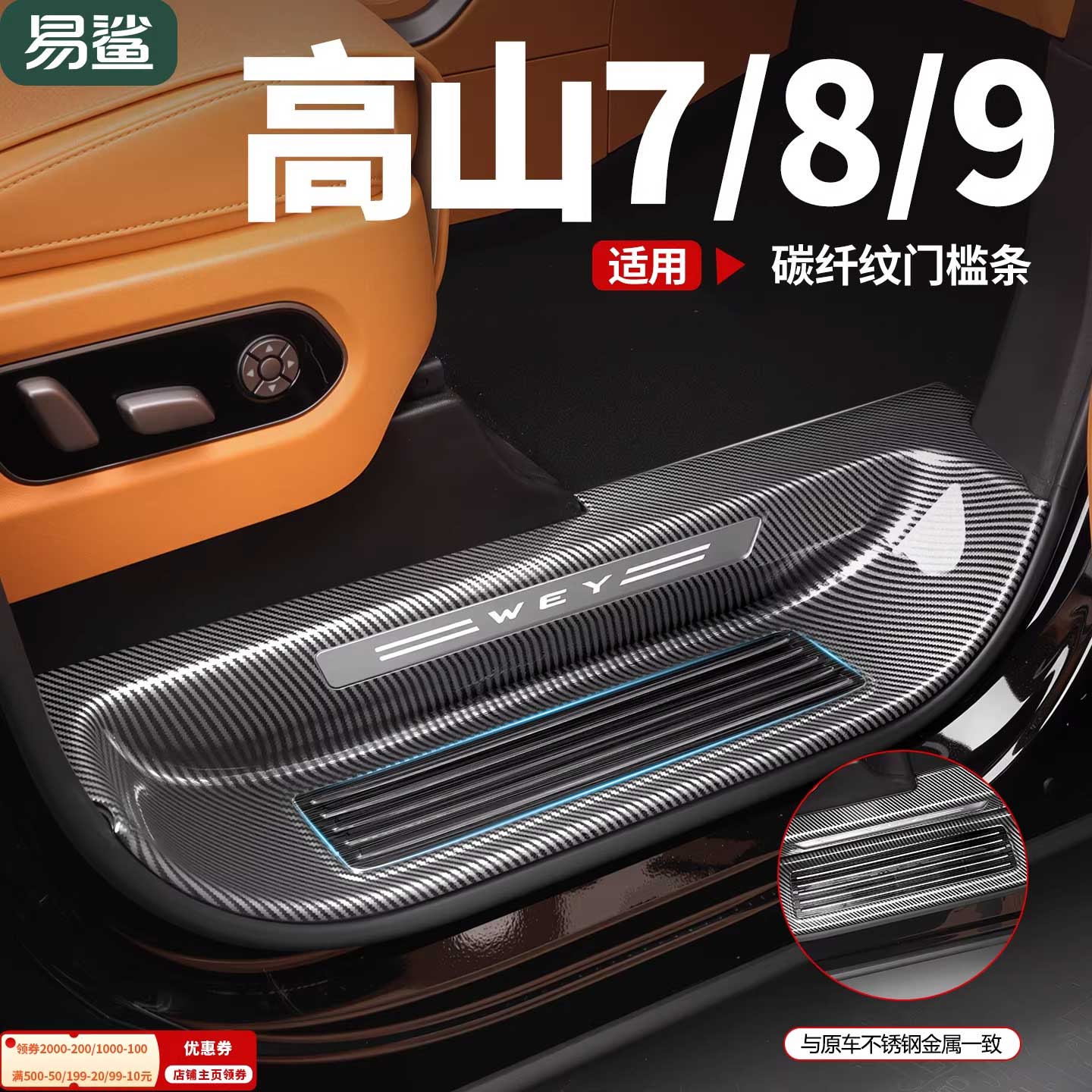 适用魏牌高山门槛踏板保护条全包耐刮耐磨防护板防踩不锈钢面板垫