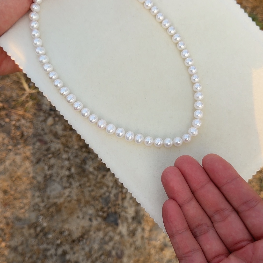 淡水珍珠颈饰银S925镶嵌7-8无核极光镜面炫彩冷白