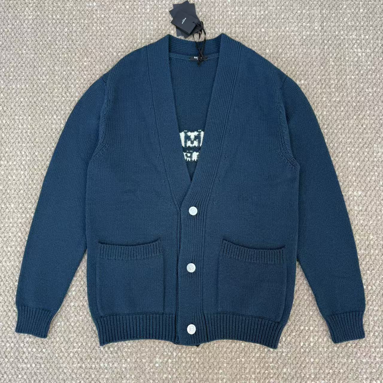 未使用 BALMAIN/巴尔曼 深蓝针织毛衣开衫外套