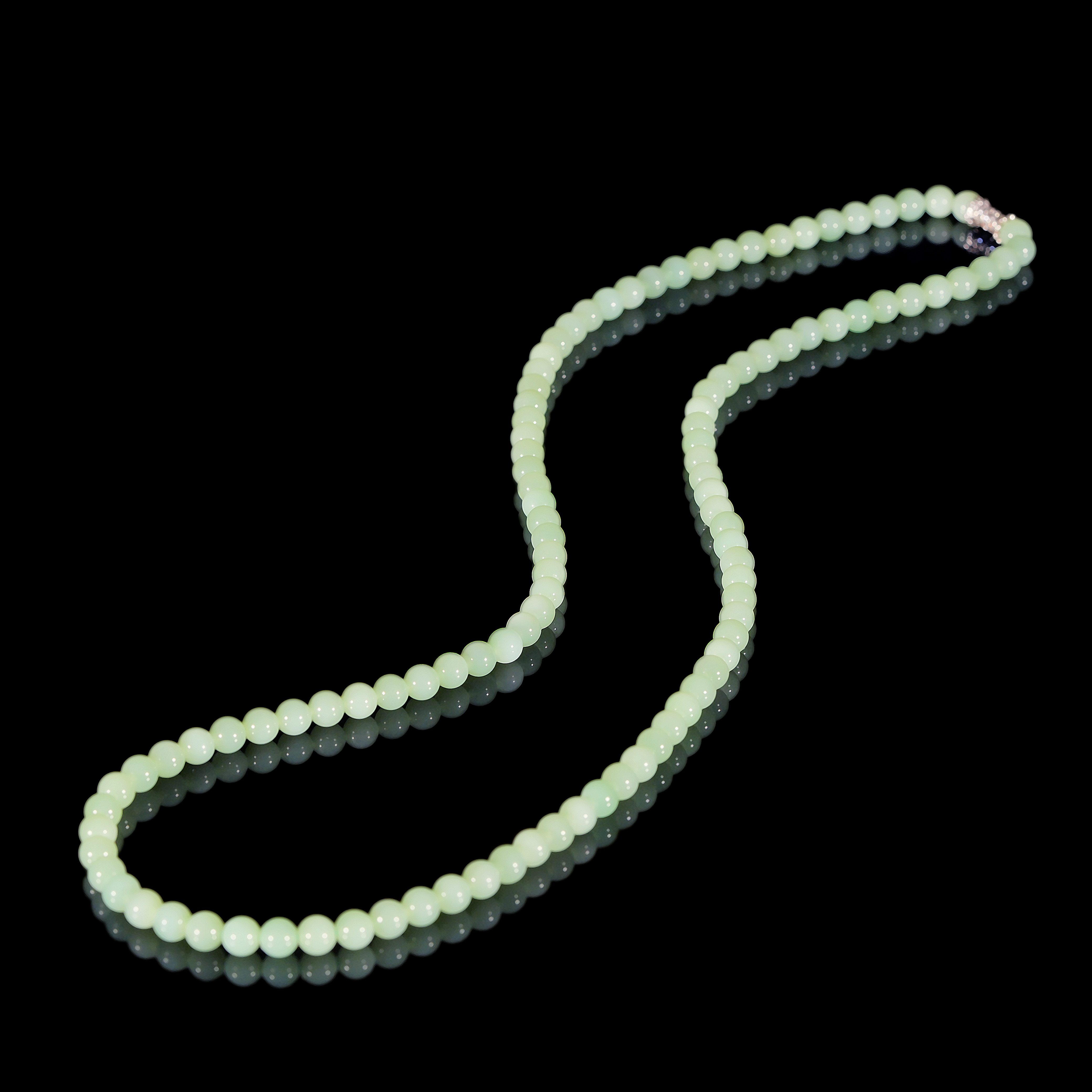 典藏级 和田玉黑羊洞薄荷奶绿108项链 6mm± H122419