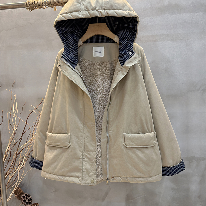 【845】-2025秋冬新款百搭休闲棉衣外套女宽松加绒加厚连帽保暖棉服