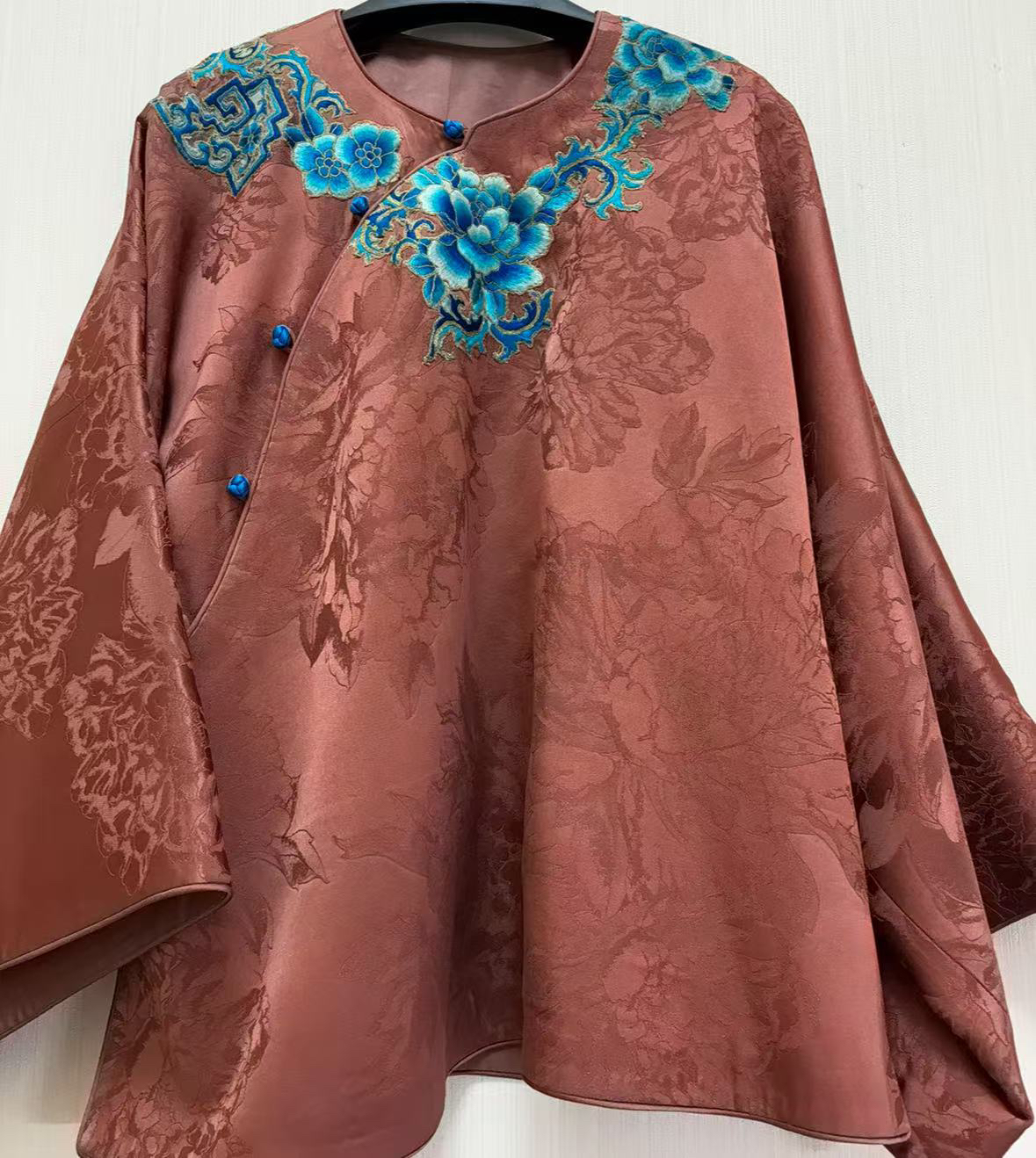 国风香云纱长袖复古斜襟刺绣圆领外套春季新款