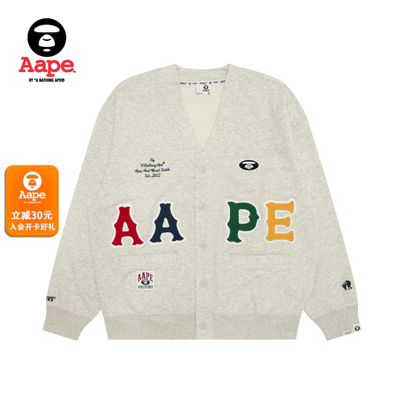 Aape旗舰店男装25秋冬彩色字母徽章休闲潮流卫衣开衫外套C393XAP
