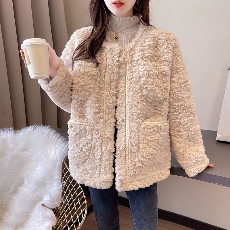 人造皮草 韩版百搭羊羔毛外套女新款秋冬高级感加厚宽松毛毛外套