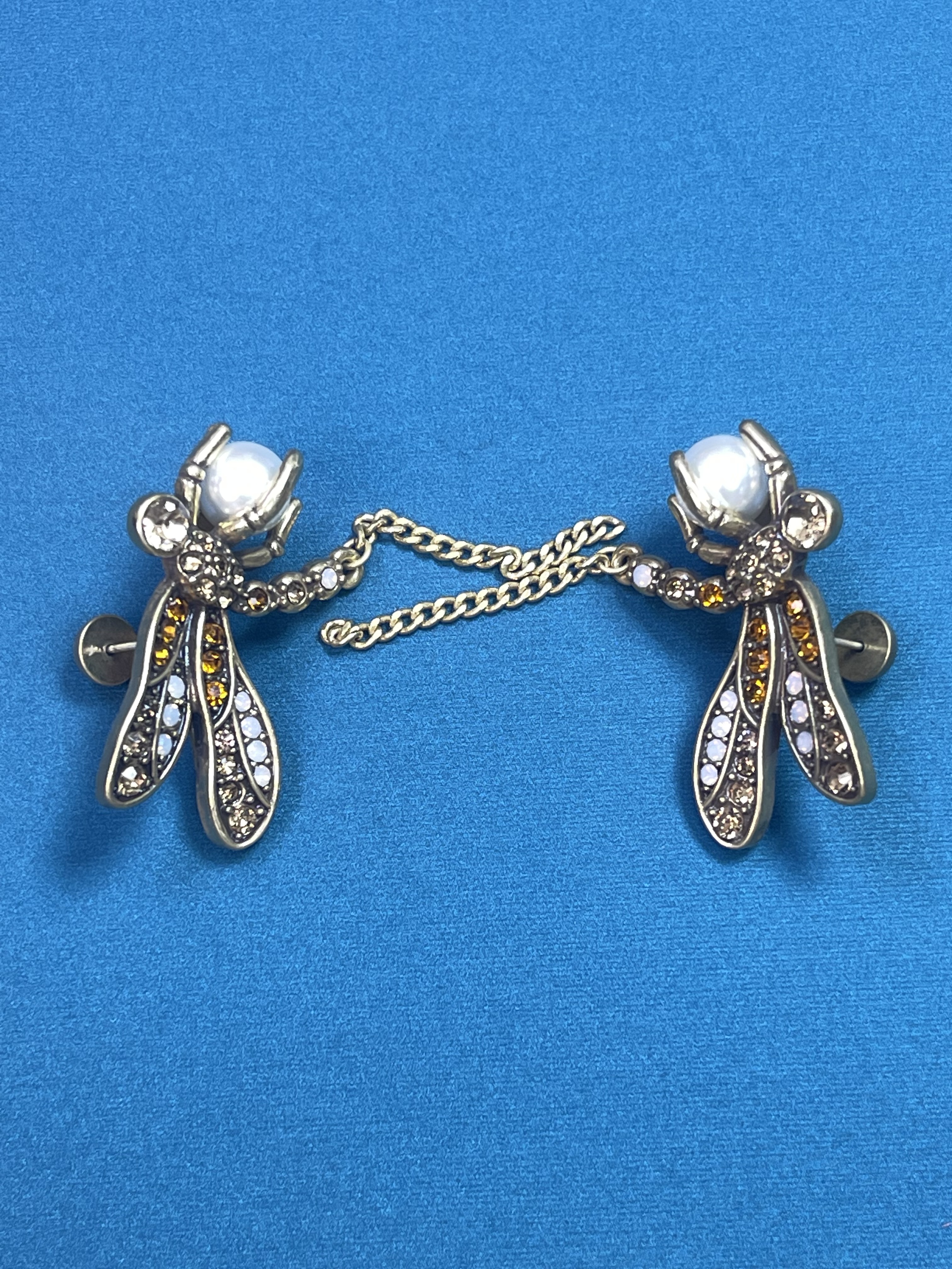 铜合金仿珍珠耳饰 时尚轻奢镶锆仿珍珠蜻蜓耳钉ES009