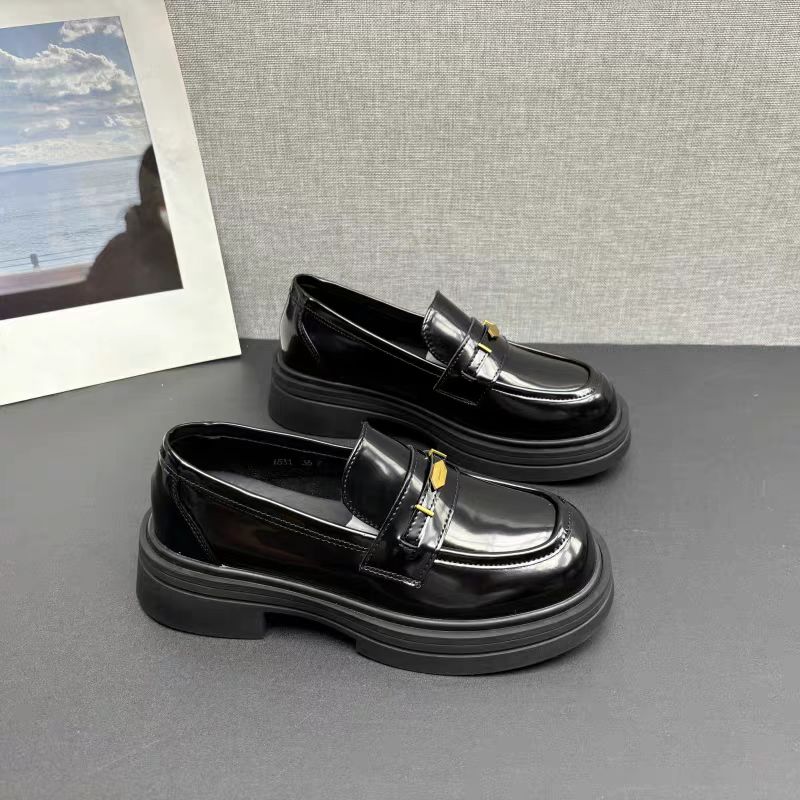 复古英伦风厚底乐福鞋女秋季新款百搭粗跟小皮鞋一脚蹬jk单鞋1001